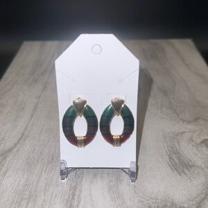 Red/Green/Gold Oval Earrings